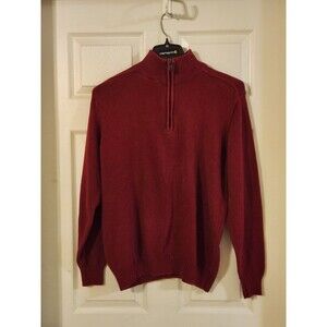 Oscar De La Renta Men’s Size L Burgundy Cotton Knit Long Sleeve 1/4 Zip Sweater